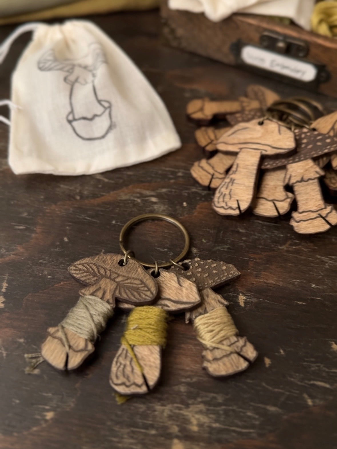 Wooden Mushroom Thread Bobbin Set of 3